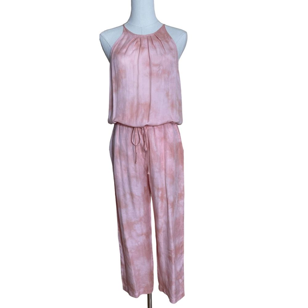 Anthropologie Cloth & Stone Pink Coral Tie-Dye Jumper Romper Sleeveless Pockets